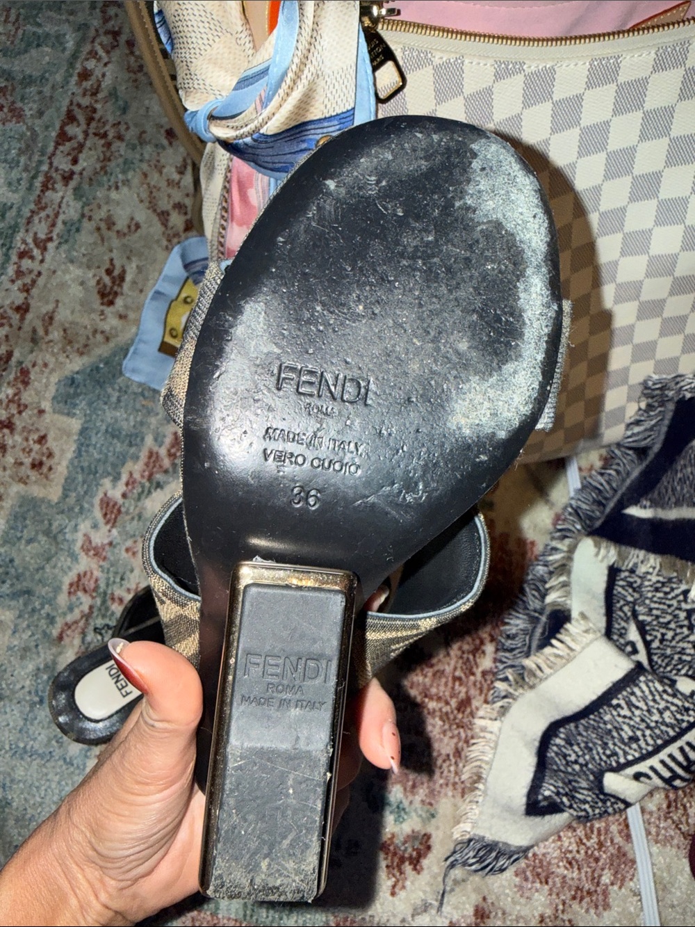 Fendi Brown & Black FF Logo Slide Mules - Picture 5 of 5